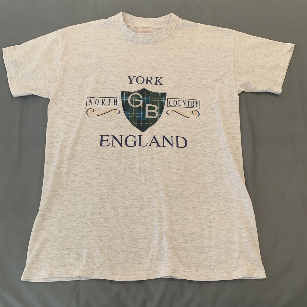 VTG. York England Shirt Mens Small Gray Cityscape North Country GB Crest Graphic